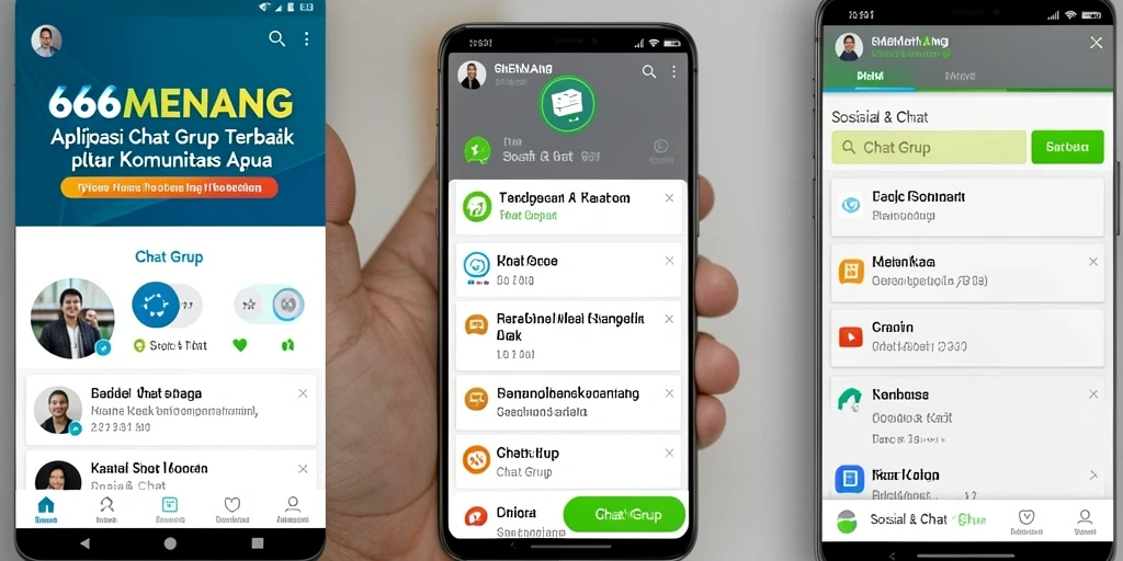 Antarmuka aplikasi 666MENANG menampilkan fitur Chat Grup yang interaktif.