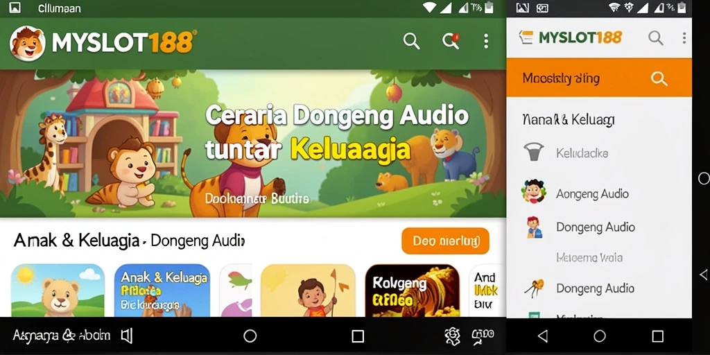 Tampilan antarmuka MYSLOT188 dengan berbagai pilihan dongeng audio.