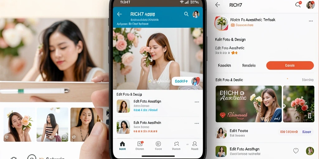 Antarmuka RICH7 dengan berbagai fitur Edit Foto Aesthetic.